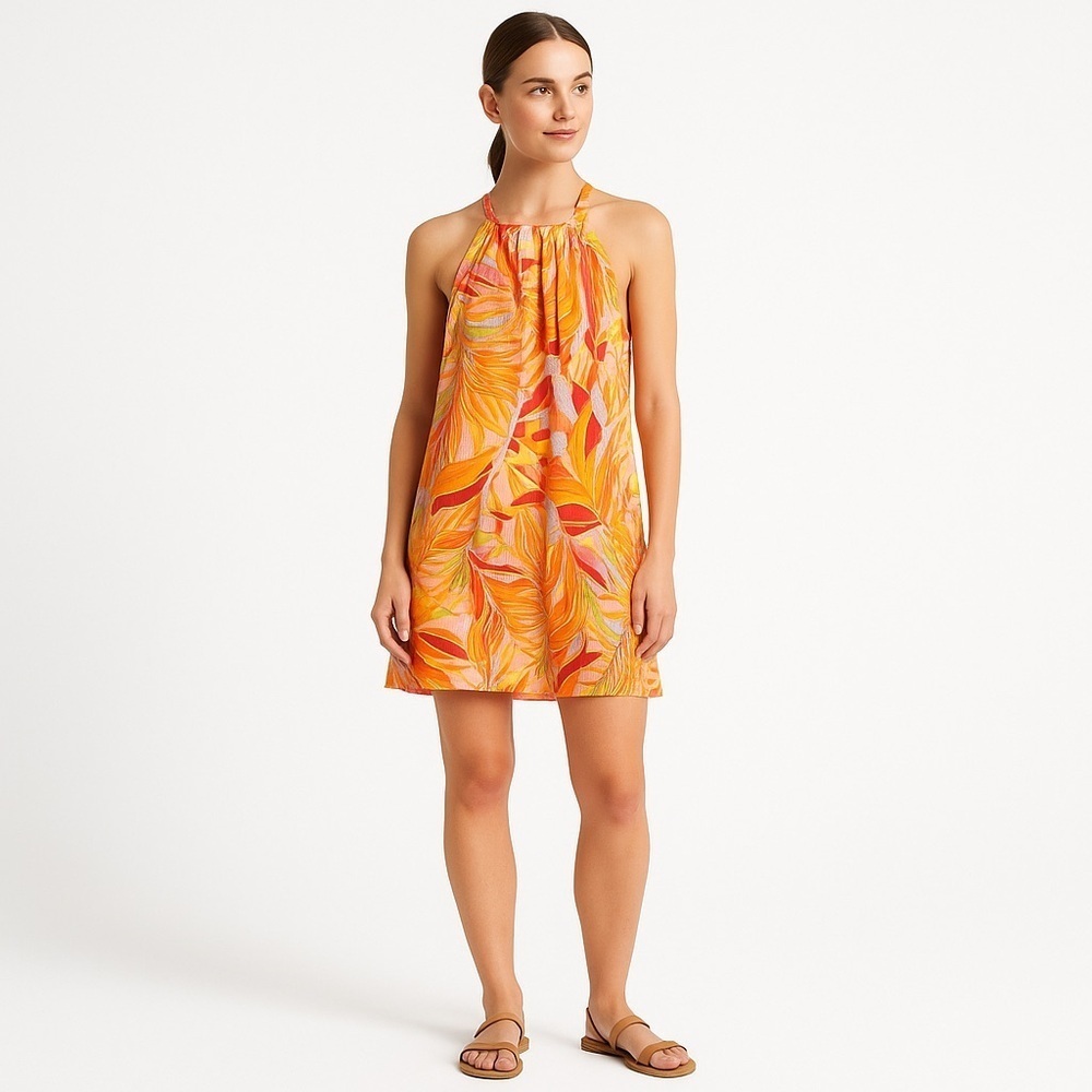 C&C California Linen Blend Tropical Halter Trapeze Sundress NWT Small